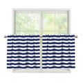 Navy And White Striped Pattern Print Tier Curtains