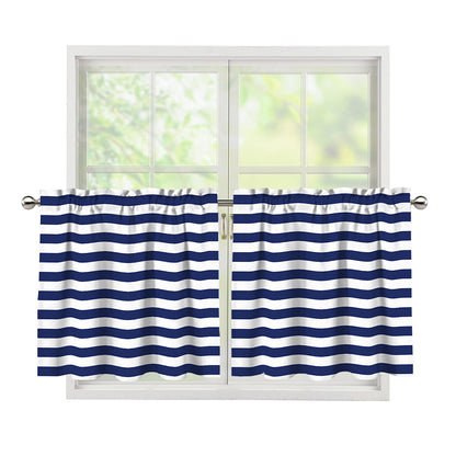 Navy And White Striped Pattern Print Tier Curtains