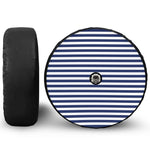 Navy And White Striped Pattern Print Tire Cover With Camera Hole