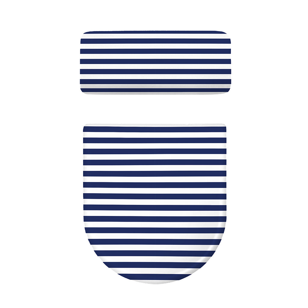 Navy And White Striped Pattern Print Toilet Lid And Tank Cover Set