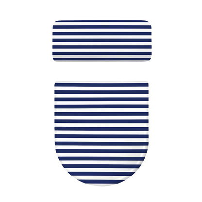 Navy And White Striped Pattern Print Toilet Lid And Tank Cover Set