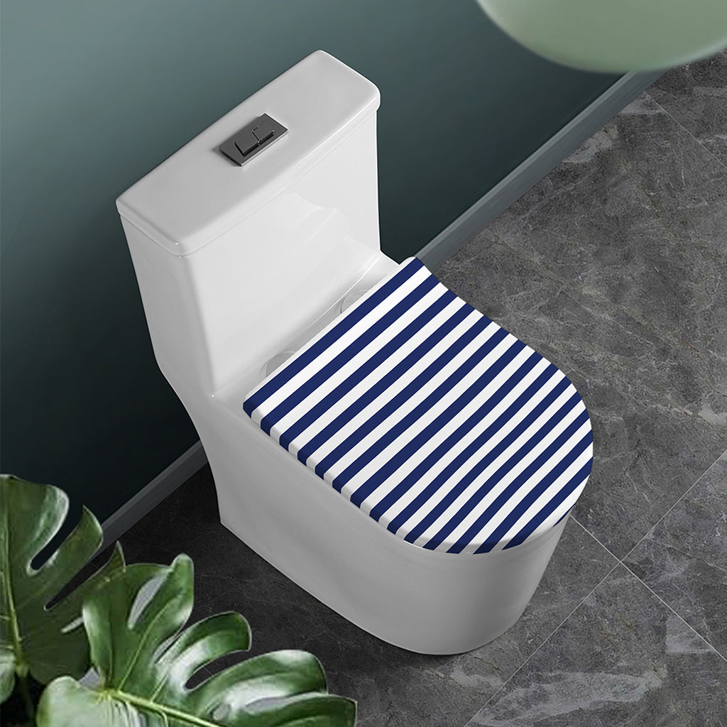 Navy And White Striped Pattern Print Toilet Lid Cover