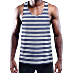 Navy And White Striped Pattern Print Training Tank Top