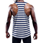 Navy And White Striped Pattern Print Training Tank Top