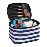 Navy And White Striped Pattern Print Travel Makeup Bag