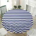 Navy And White Striped Pattern Print Waterproof Round Tablecloth