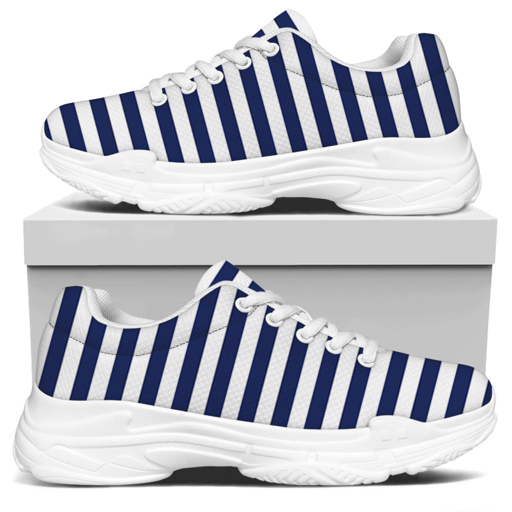 Navy And White Striped Pattern Print White Chunky Shoes
