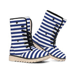 Navy And White Striped Pattern Print Winter Boots