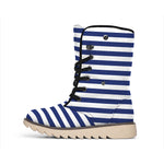 Navy And White Striped Pattern Print Winter Boots