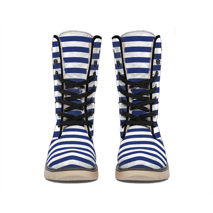 Navy And White Striped Pattern Print Winter Boots