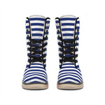 Navy And White Striped Pattern Print Winter Boots