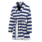 Navy And White Striped Pattern Print Women's Bathrobe