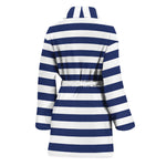 Navy And White Striped Pattern Print Women's Bathrobe