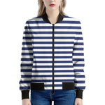 Navy And White Striped Pattern Print Women's Bomber Jacket