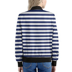 Navy And White Striped Pattern Print Women's Bomber Jacket