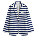 Navy And White Striped Pattern Print Women's Cotton Blazer