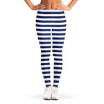 Navy And White Striped Pattern Print Women's Leggings