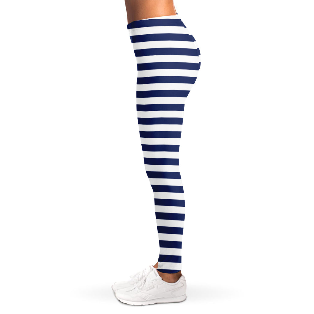 Navy And White Striped Pattern Print Women's Leggings