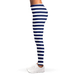 Navy And White Striped Pattern Print Women's Leggings