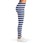Navy And White Striped Pattern Print Women's Leggings