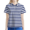 Navy And White Striped Pattern Print Women's Polo Shirt