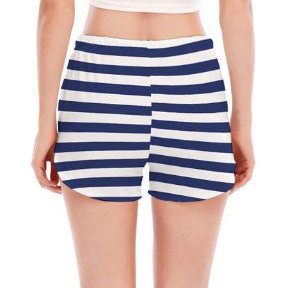 Navy And White Striped Pattern Print Women's Split Running Shorts
