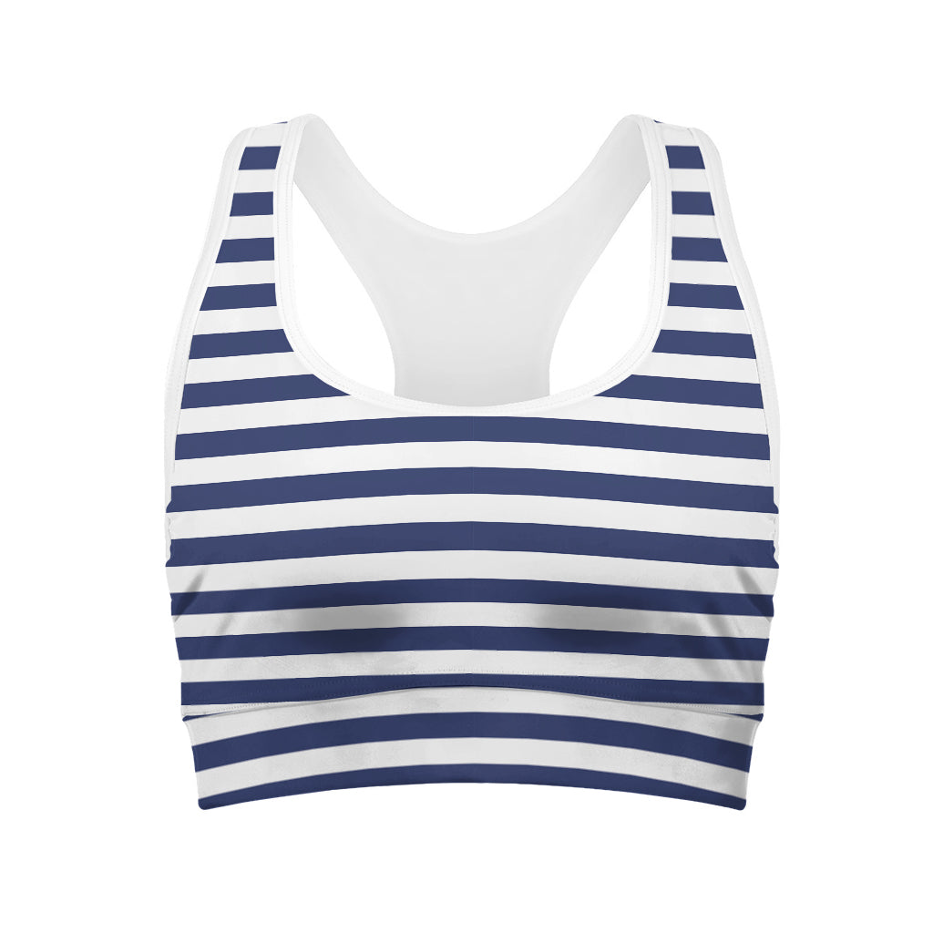 Navy And White Striped Pattern Print Women's Sports Bra