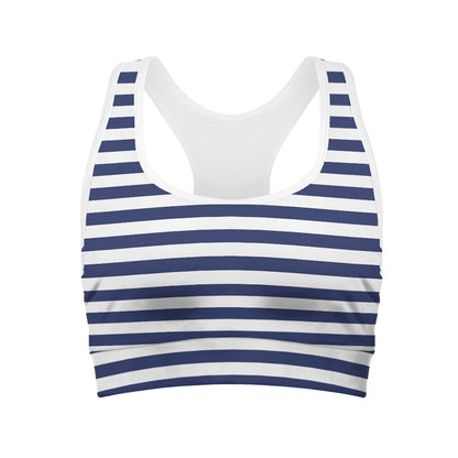 Navy And White Striped Pattern Print Women's Sports Bra