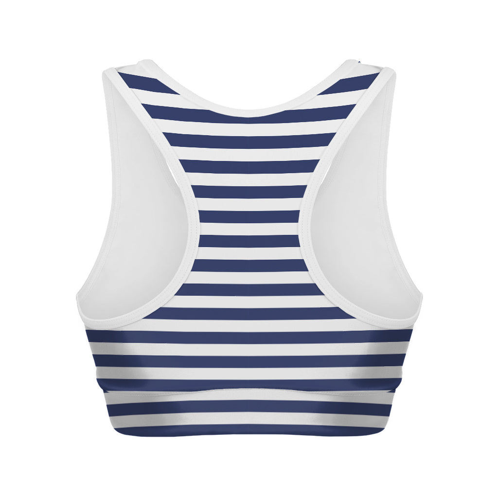 Navy And White Striped Pattern Print Women's Sports Bra