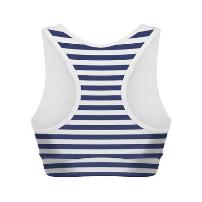 Navy And White Striped Pattern Print Women's Sports Bra