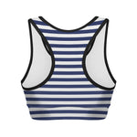Navy And White Striped Pattern Print Women's Sports Bra