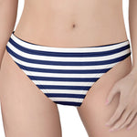 Navy And White Striped Pattern Print Women's Thong