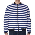 Navy And White Striped Pattern Print Zip Sleeve Bomber Jacket