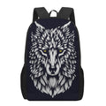Navy And White Wolf Print 17 Inch Backpack