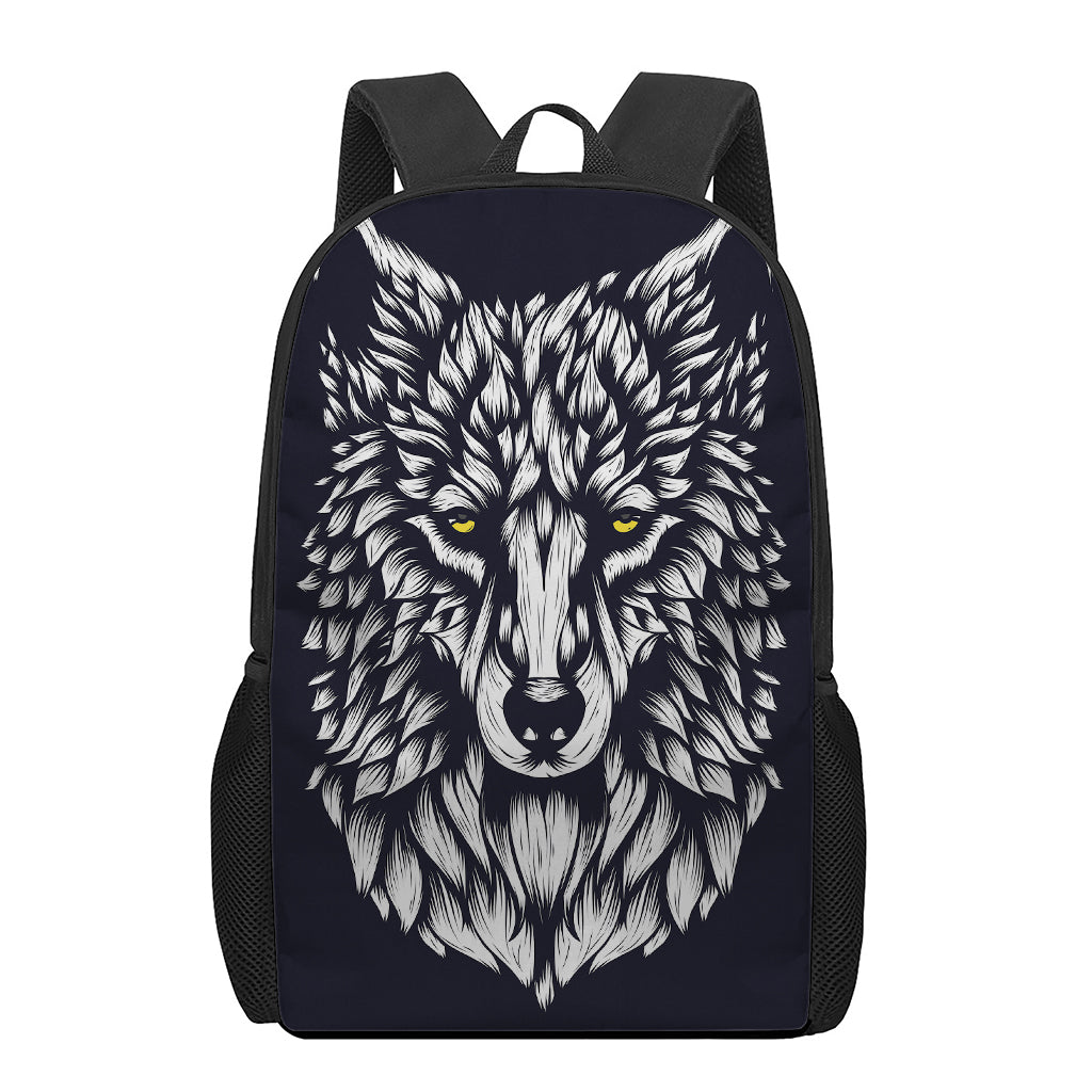 Navy And White Wolf Print 17 Inch Backpack