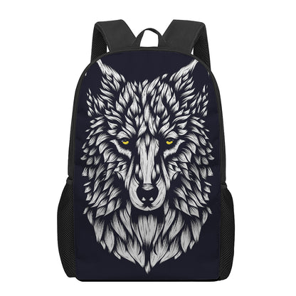 Navy And White Wolf Print 17 Inch Backpack