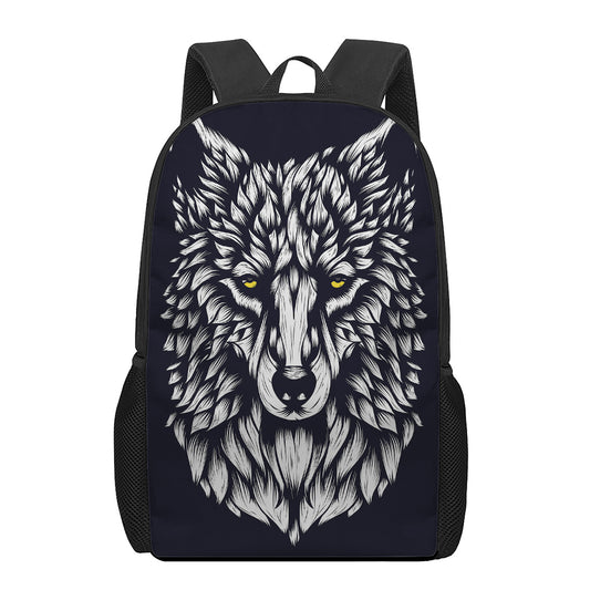 Navy And White Wolf Print 17 Inch Backpack