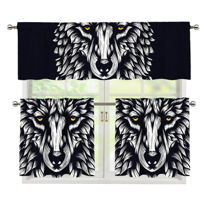 Navy And White Wolf Print 3 Piece Kitchen Curtains