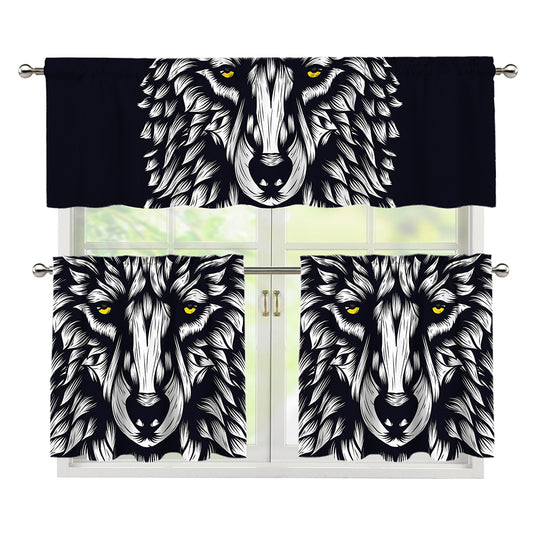 Navy And White Wolf Print 3 Piece Kitchen Curtains