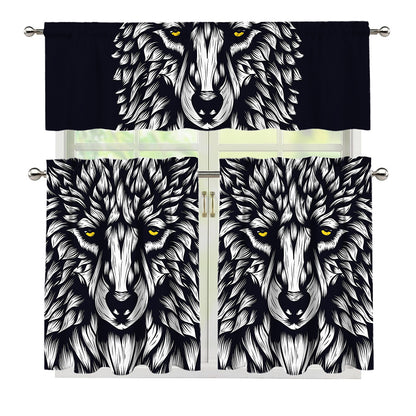 Navy And White Wolf Print 3 Piece Kitchen Curtains