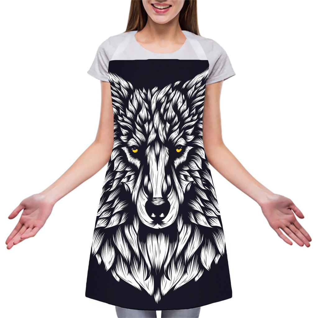 Navy And White Wolf Print Adjustable Apron