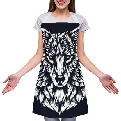 Navy And White Wolf Print Adjustable Apron