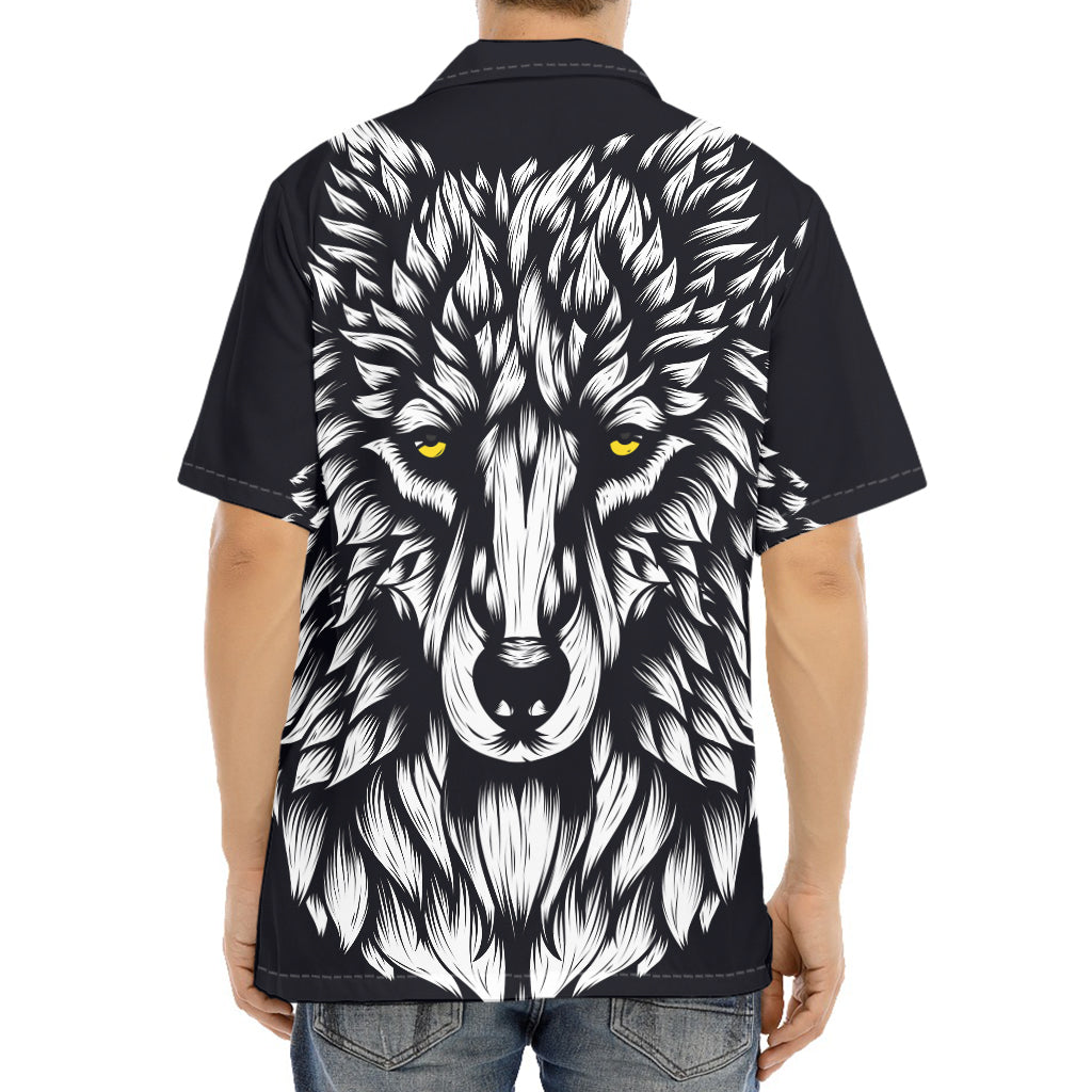 Navy And White Wolf Print Aloha Shirt