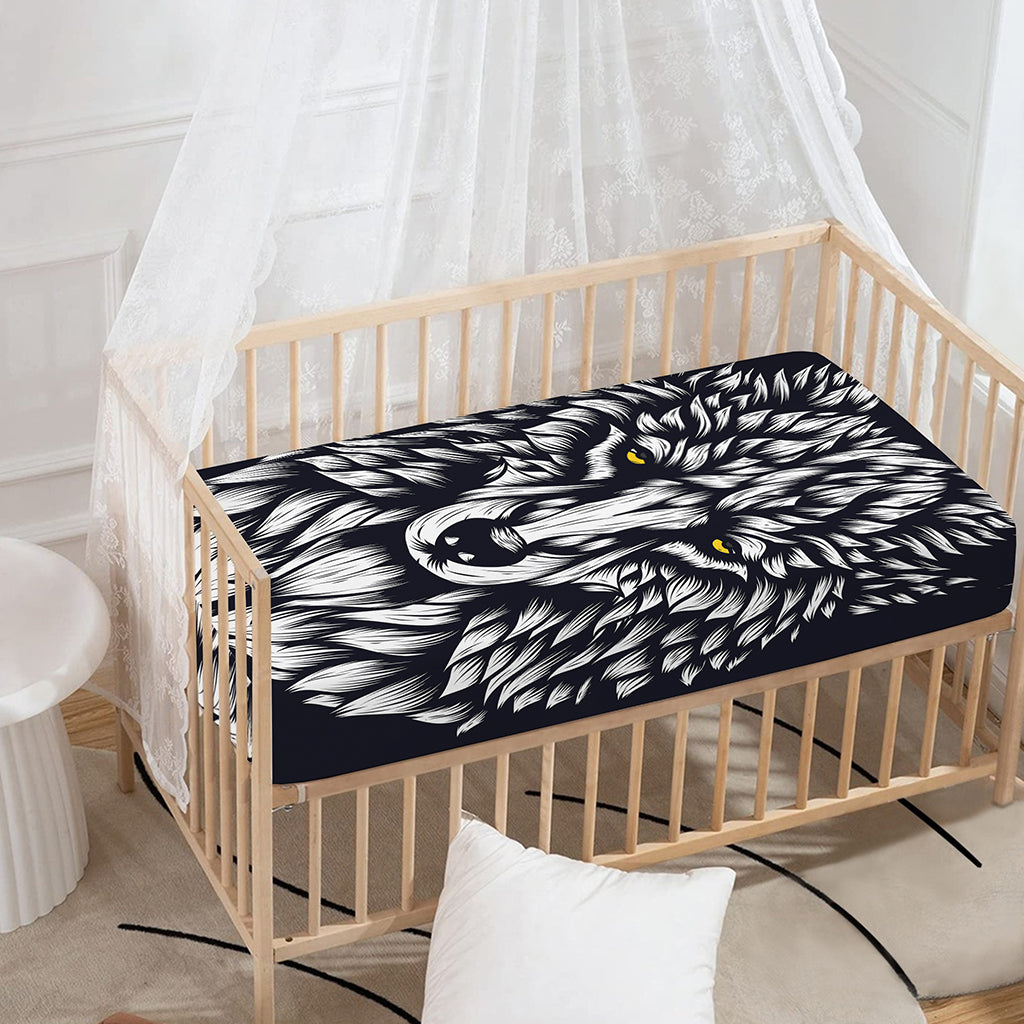Navy And White Wolf Print Baby Crib Sheet