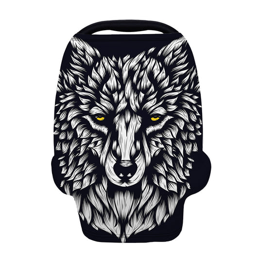 Navy And White Wolf Print Baby Seat Cover