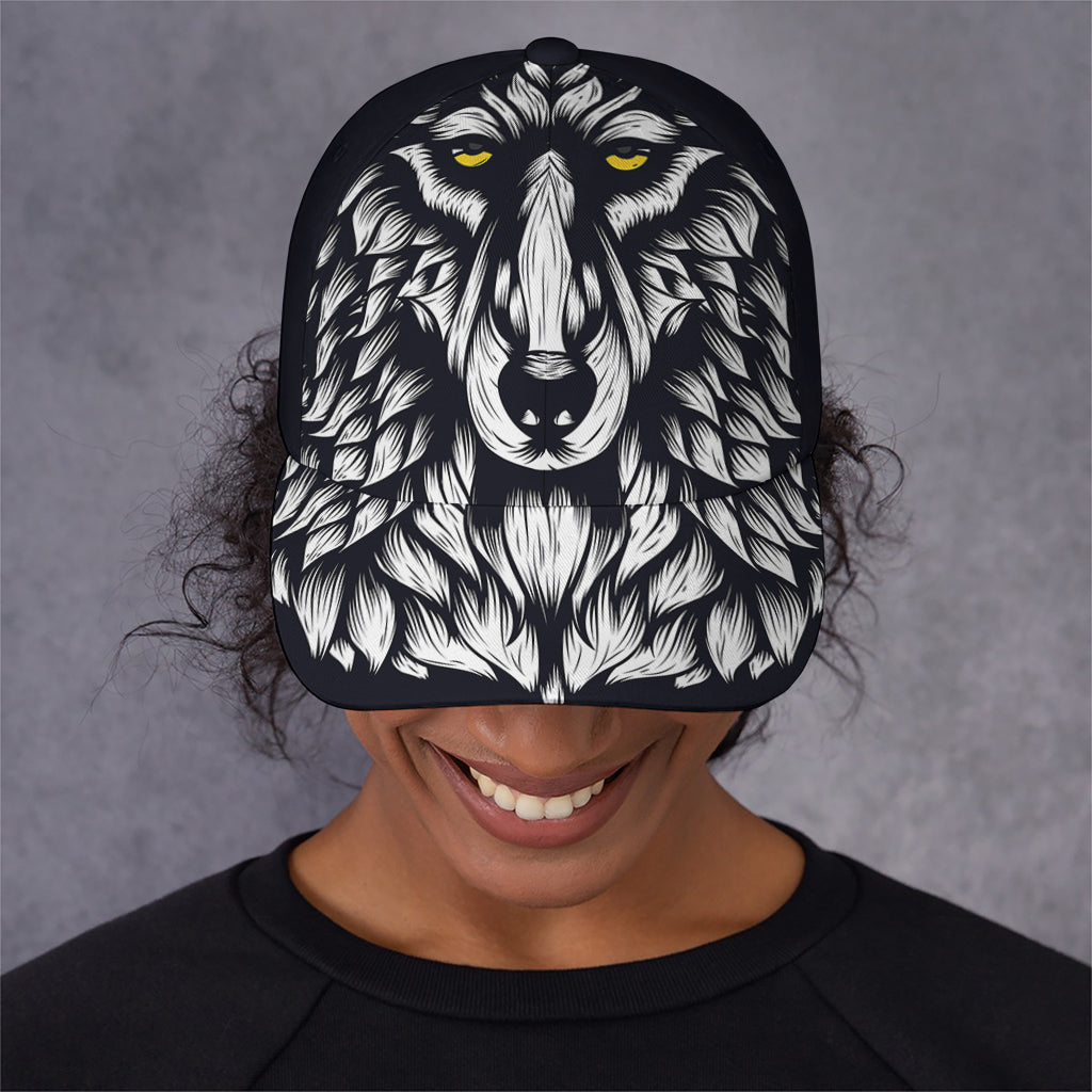Navy And White Wolf Print Baseball Cap