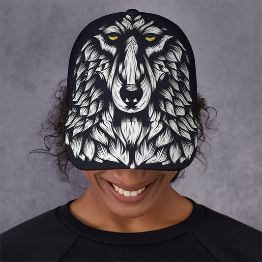 Navy And White Wolf Print Baseball Cap