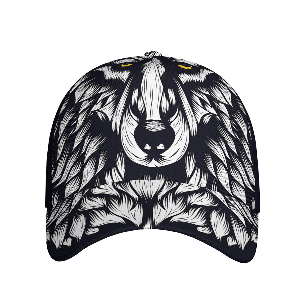 Navy And White Wolf Print Baseball Cap