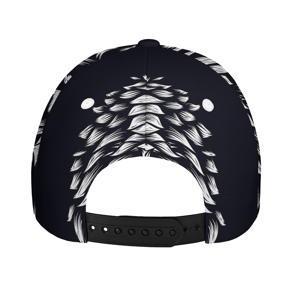 Navy And White Wolf Print Baseball Cap