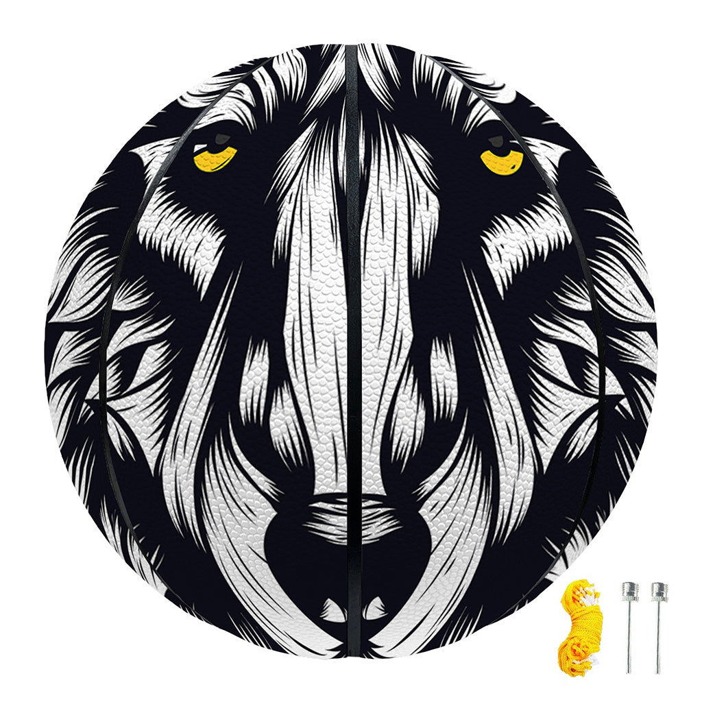 Navy And White Wolf Print Basketball